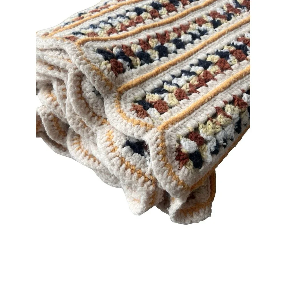 Handmade Crochet Throw Blanket 48x49 Boho Farmhouse Lap Afghan Rustic Cottage